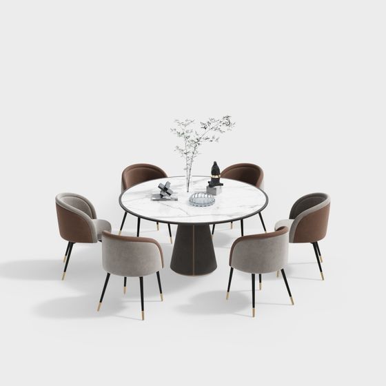 Elegant Round Table and Six Chairs Set 3D model