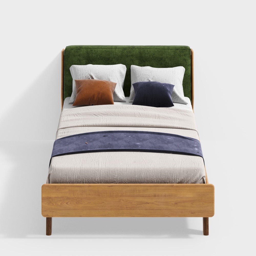 thick cut bed frame - matcha toast corduroy coat - cherry wood 1.2m model