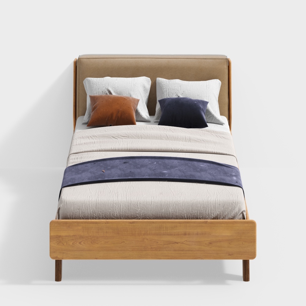 Van House Möbel - dickes Bettgestell - Karamell-Toast-Lederbezug - Kirschholz 1.2m Modell