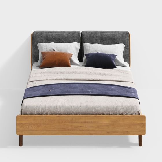 Stylish Minimalist Bed 3D model for Modern Interiors