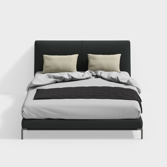 Elegant Minimalist Bed 3D model for Interiors