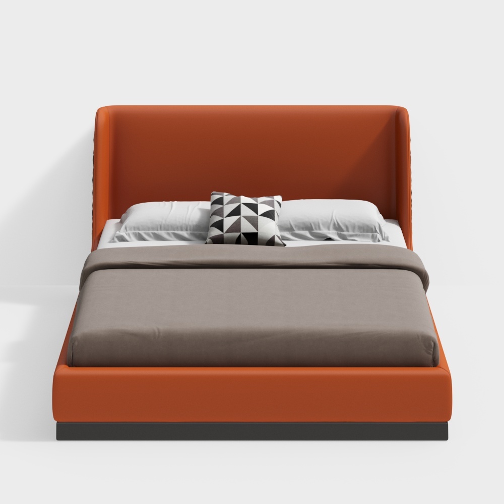 with post-modern Italian minimalist light luxury leather technology cloth double bed 141410778