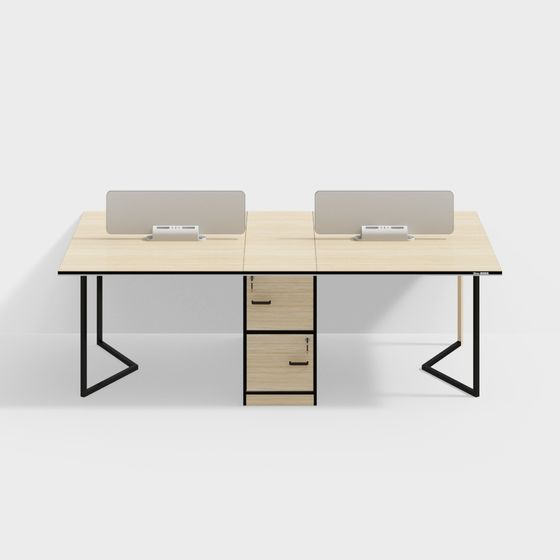 Stylish Minimalist Double Desk 3D model for Modern Offices