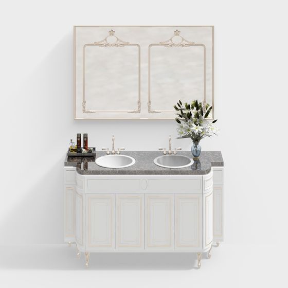 Stylish Double Basin Bathroom Vanity 3D model for Modern Spaces