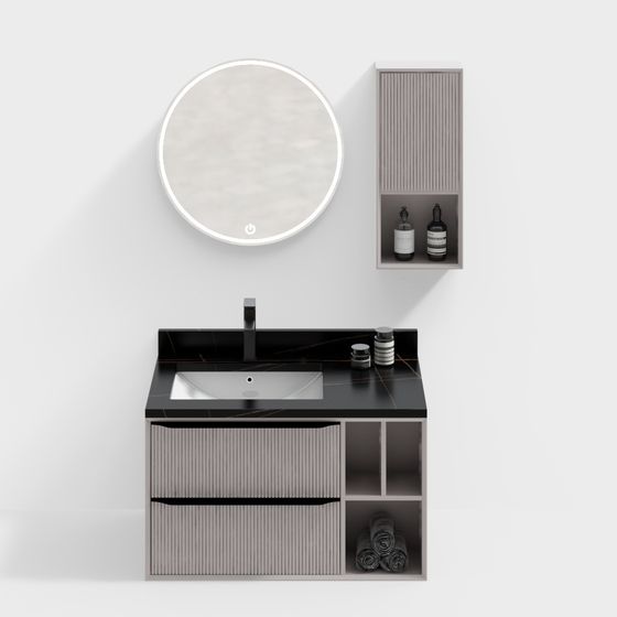 Elegant Gray Low-Poly Bathroom Cabinet 3D model