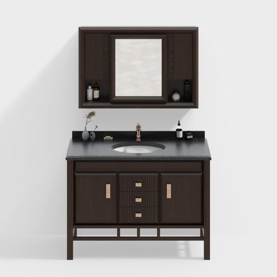 Elegant Low-Polygon Bathroom Cabinet 3D model