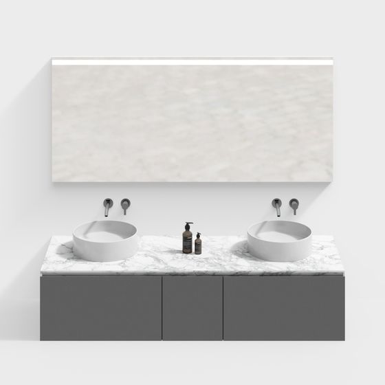 Minimalist Double Basin Bathroom Vanity 3D model