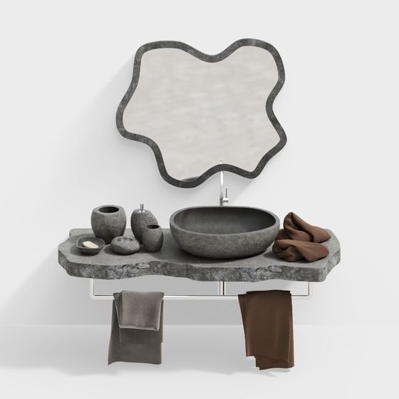 Natural Stone Bathroom Set 3D Model