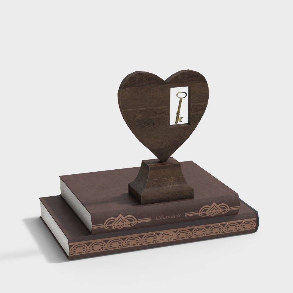 Key to the Heart 3D Model – Retro Wooden Sculpture