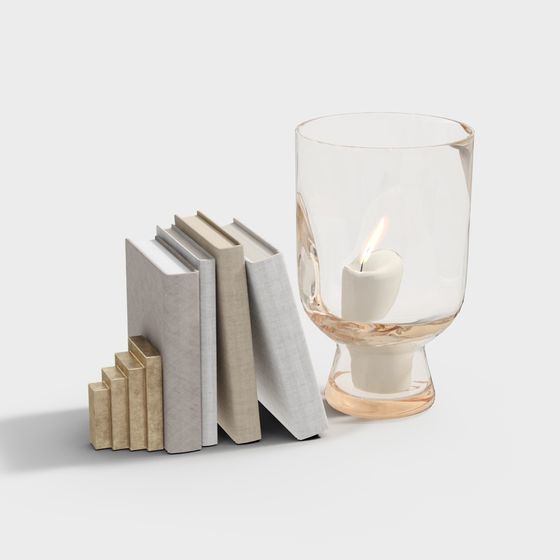 Stylish Book and Glass Candle 3D model for Peaceful Interiors