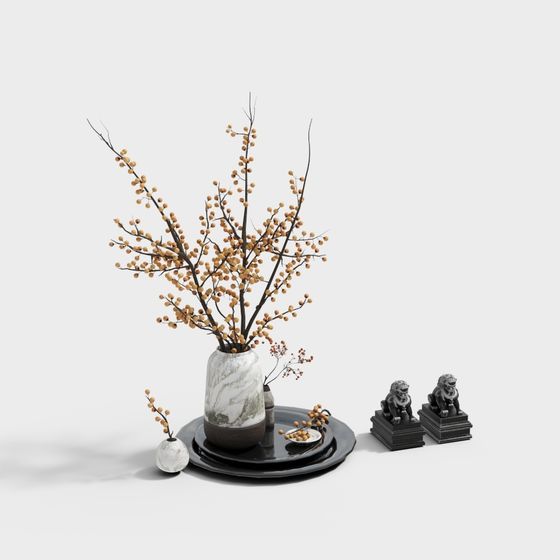 New Chinese Style Vase Ornaments 3D Model for Unique Decor
