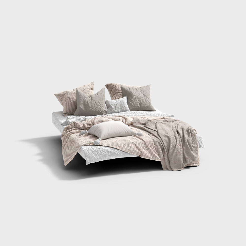 Stylish Low-Polygon Bed 3D Model – Modern Minimalist Design