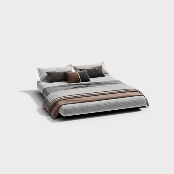 French Style Bedroom Bedding 3D Model in Gray