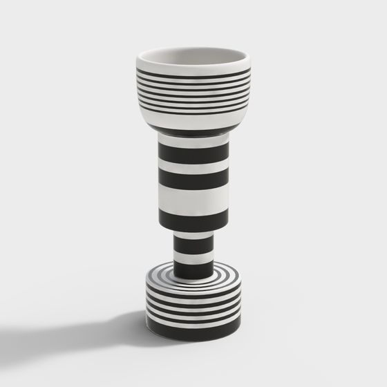 Stylish Black and White Striped Vase 3D model