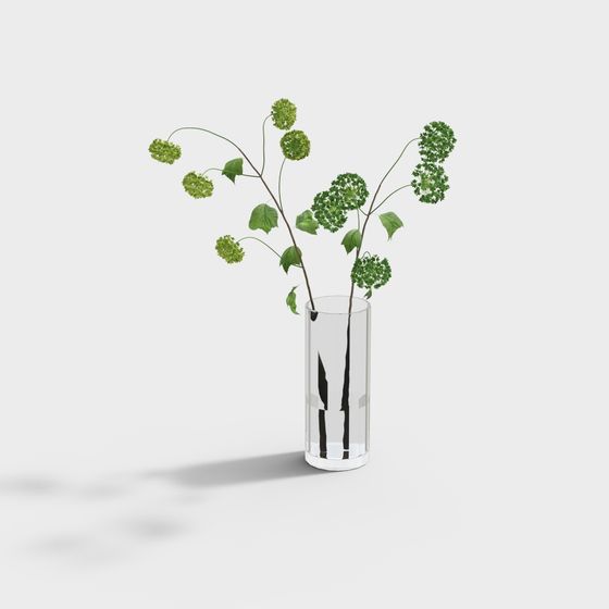 Glass Vase with Green Plant 3D model