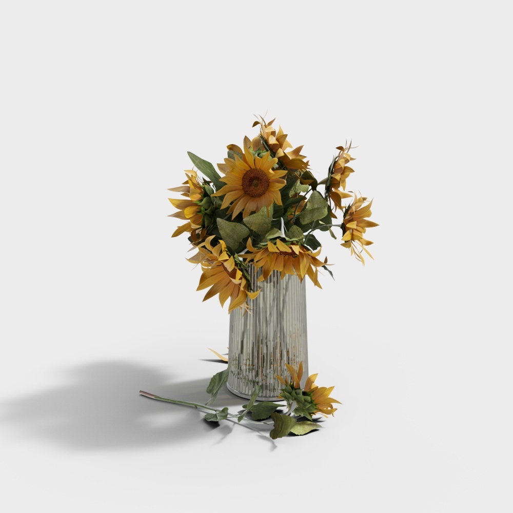 Sunlit Gold Sunflower Bouquet 3D Model – Low-Poly Floral