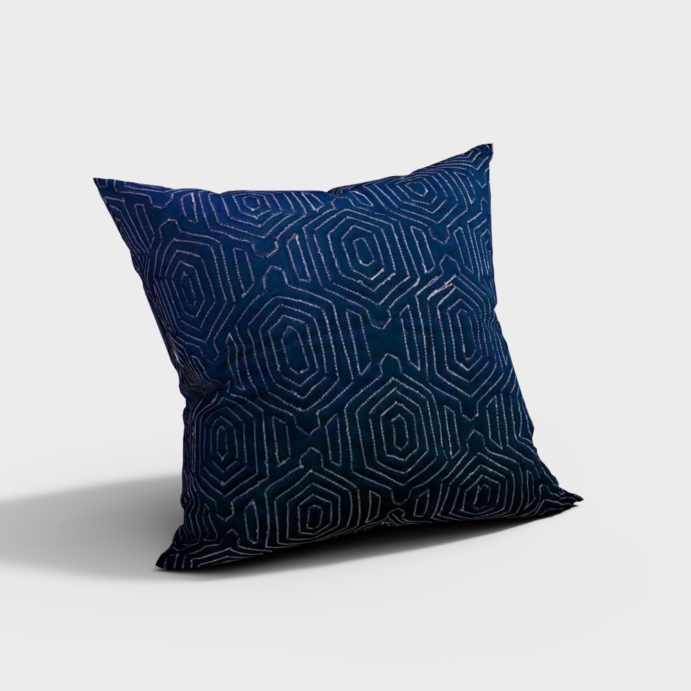 Geometric Charm Pillow 3D Model – Blue Hexagonal Design