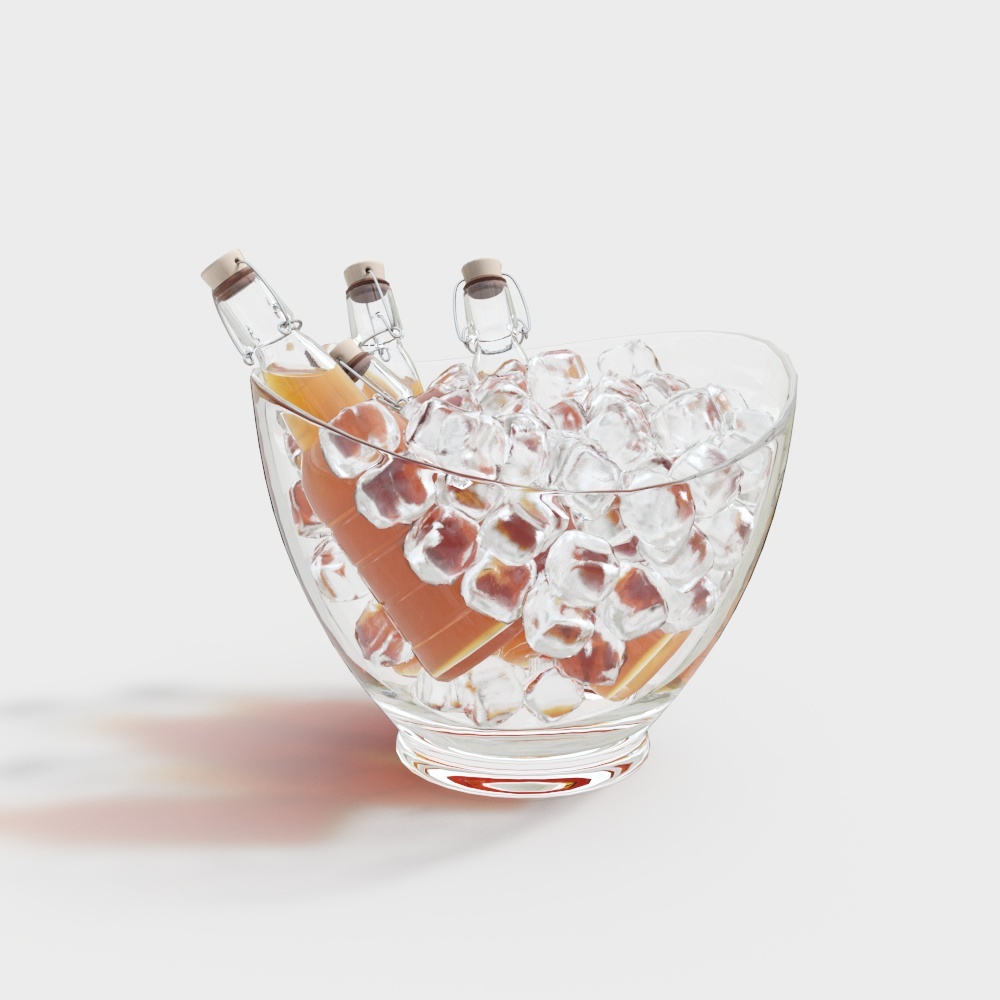 Chilled Beverage Bottle 3D Model – Glass & Ice Design