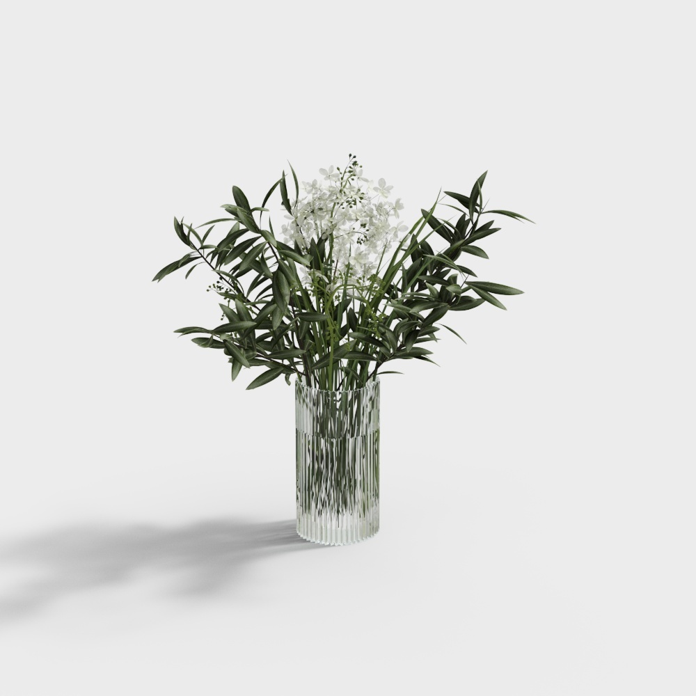 Glass Vase with White Flowers 3D model