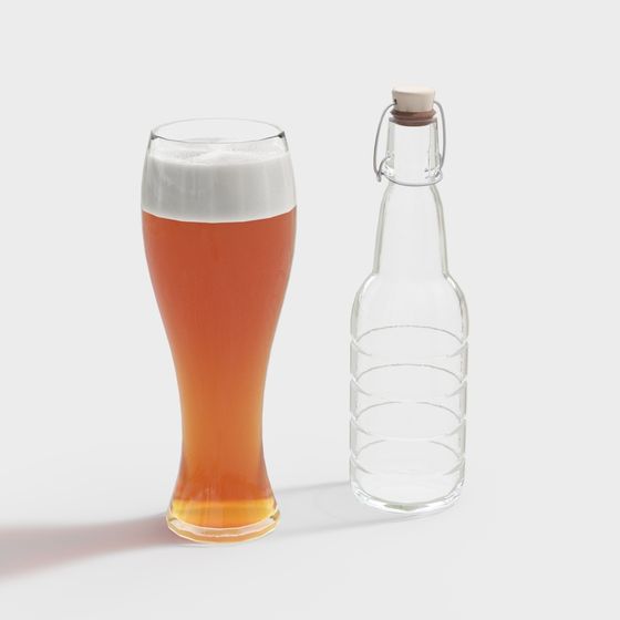 Realistic Beer Mug and Bottle Combination 3D model