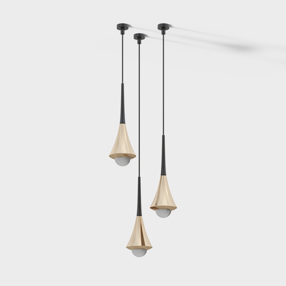 Luminous Chandelier 3D Model – Gold Shade Lighting Fixture