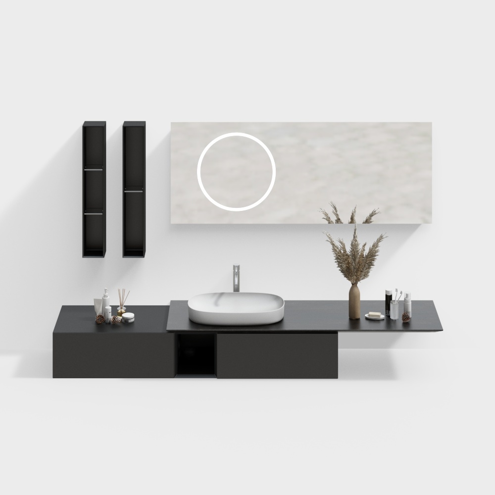 Modern Minimalist Bathroom Vanity 3D Model – Matte Black Design