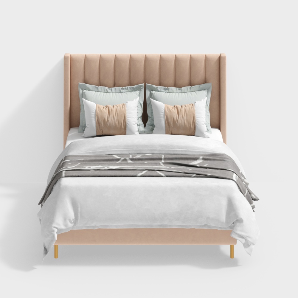 Lopin furniture XS004 Nordic post-modern simple fabric bed Port-style light luxury 1.5 meters bed small household type master bedroom 1.8 velvet cloth bed