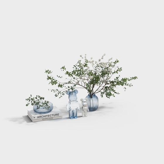 Elegant Low-Poly Vase and Plant Arrangement 3D model