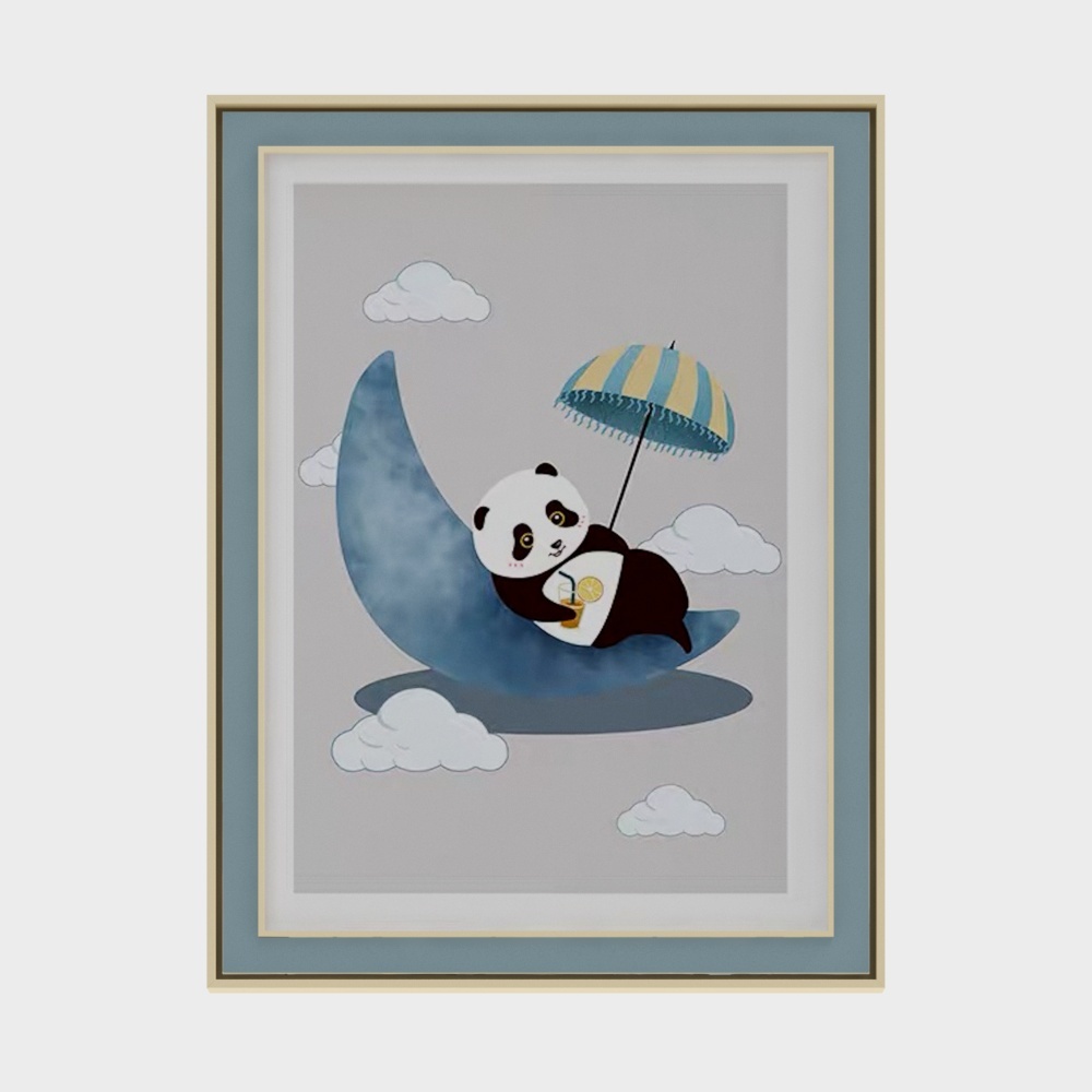 Modern children's decorative hanging picture panda moon_Copy