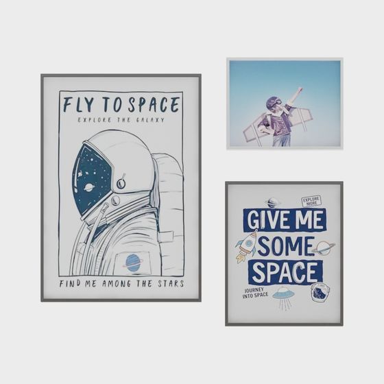 Vibrant Space Exploration Posters 3D model Set