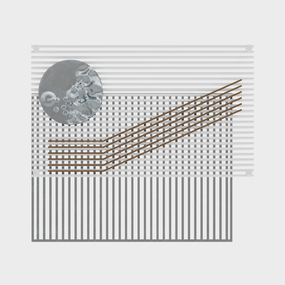 Abstract Lines and Discs 3D Model – Low-Poly Metallic Art