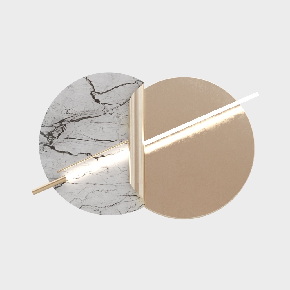 Split Circle Table 3D Model – Marble and Gold Design