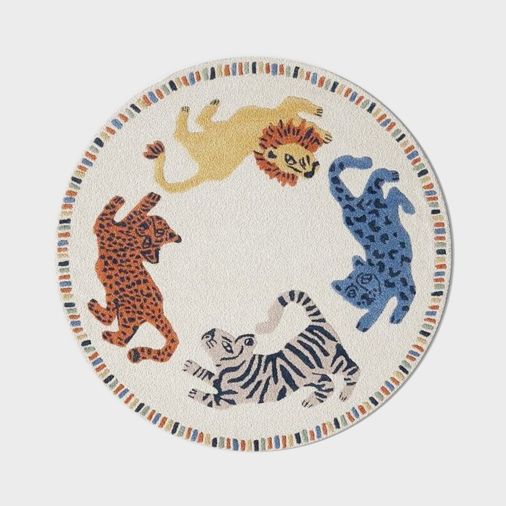 Vibrant Animal Round Carpet 3D Model – Low-Poly Wildlife Design