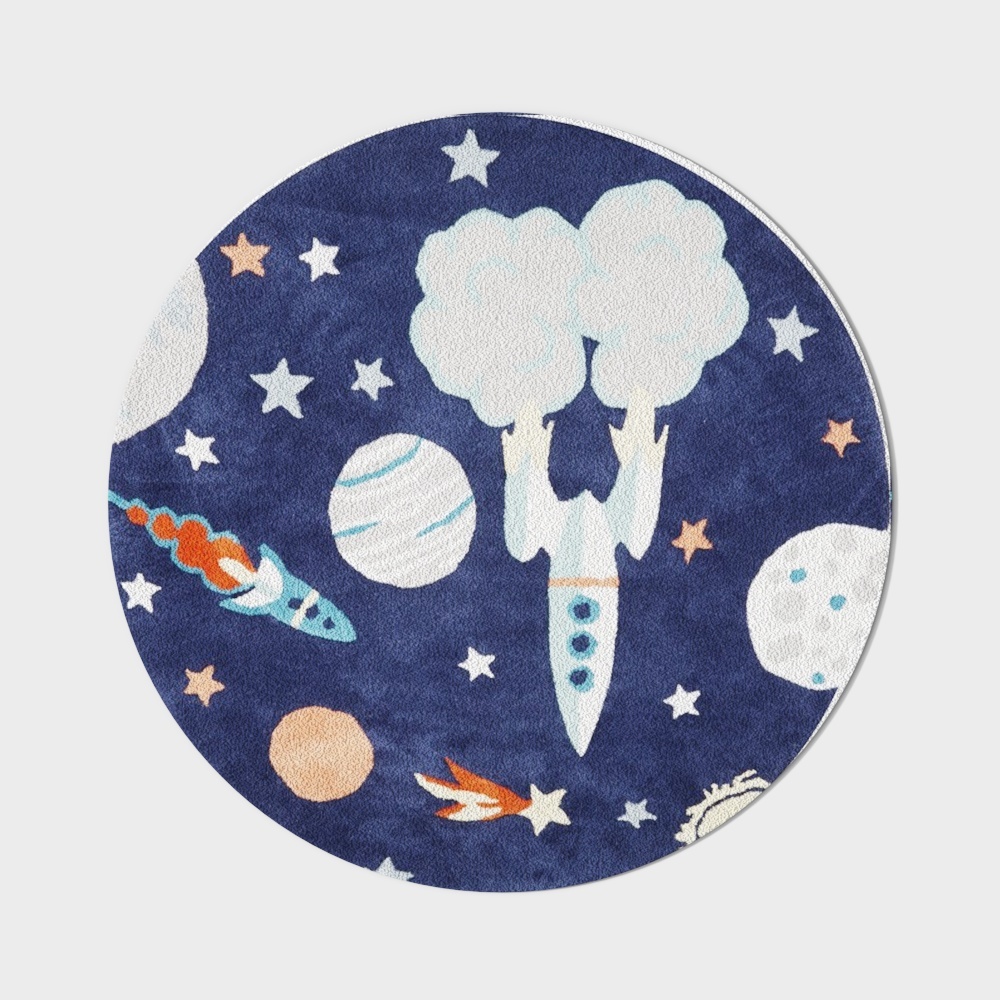 Tappeto Moderno per Bambini, Tappeto Rotondo Carino, Tappeto Spaziale