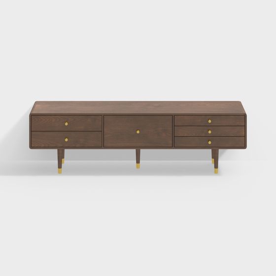 Nordic Ash Rubber Wood Walnut and Ebony TV Cabinet 3D Model