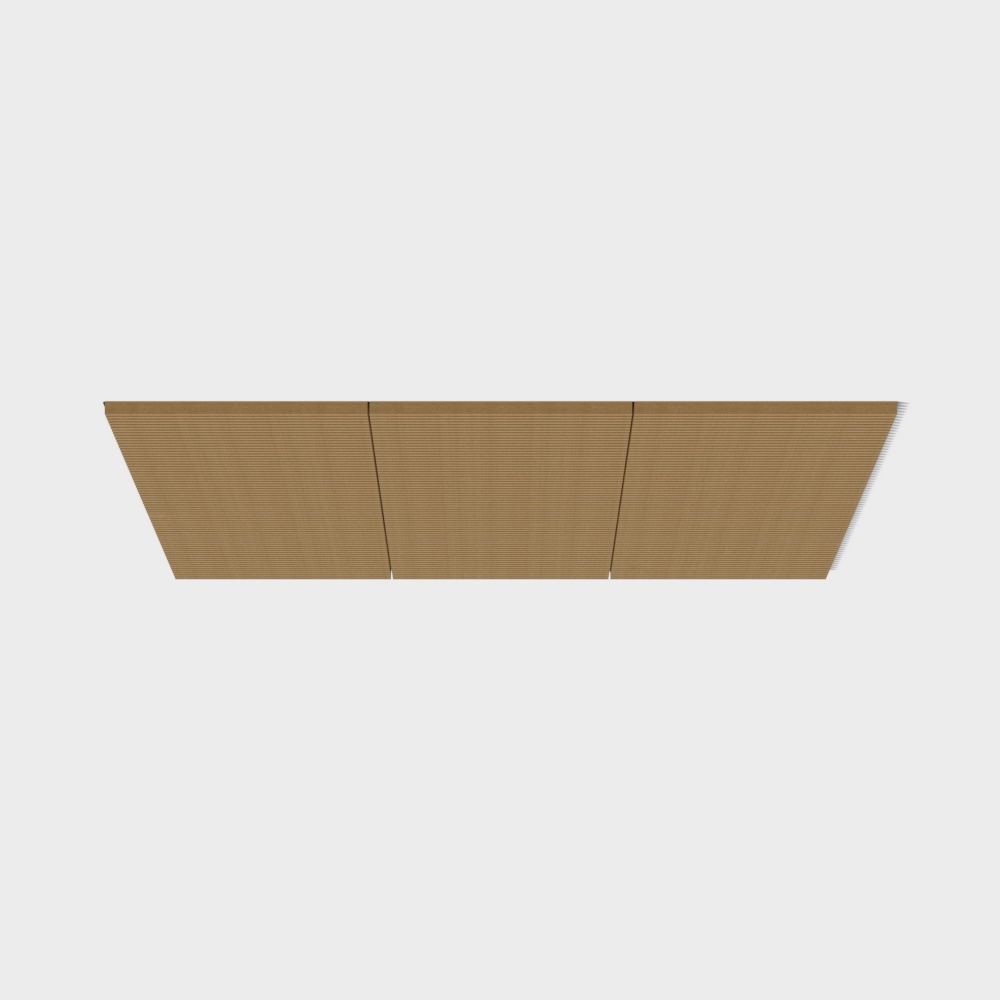 Modern light brown wooden wall panel with three vertical sections and ribbed texture on grey background