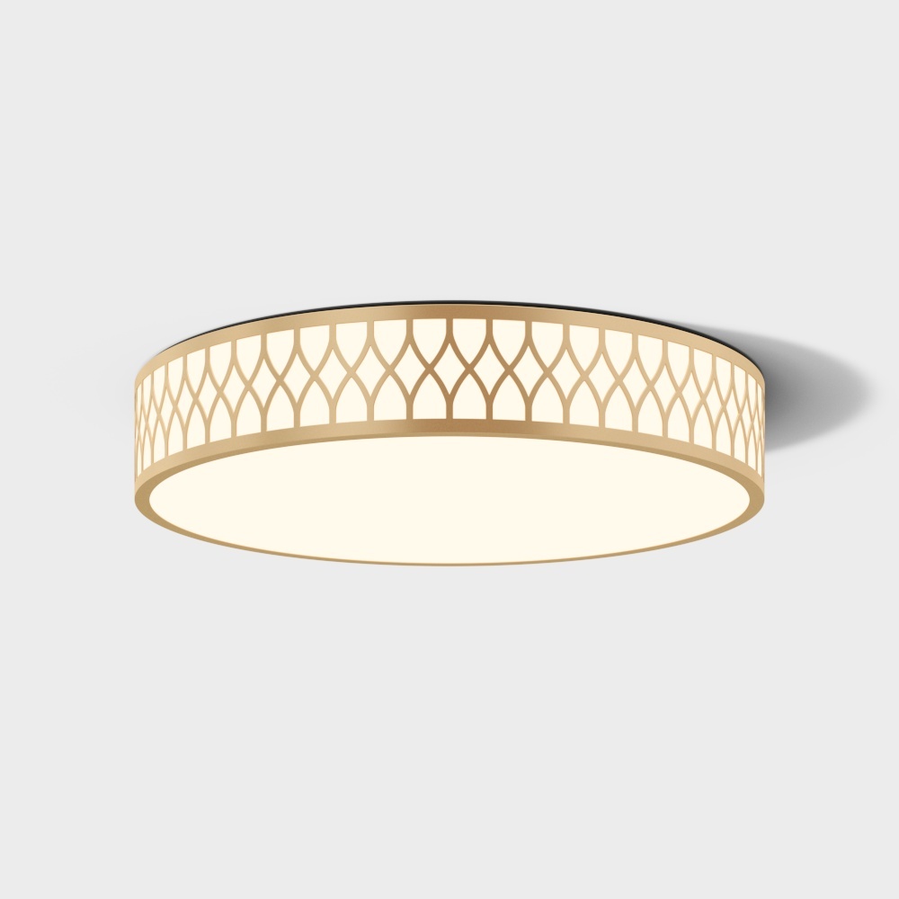 Elegant Round Pendant Light 3D Model – Gold Frame Design