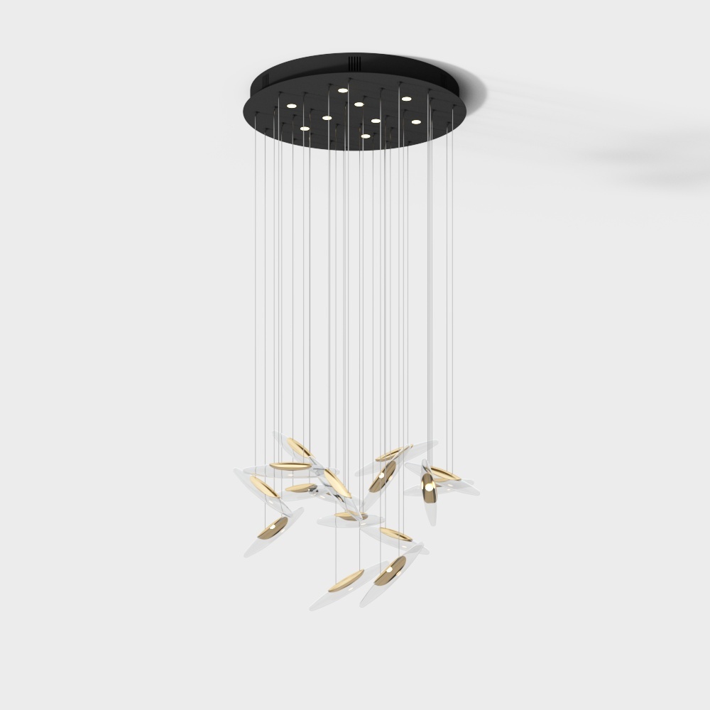 Suspended Wing Chandelier 3D Model – Modern Metallic Design