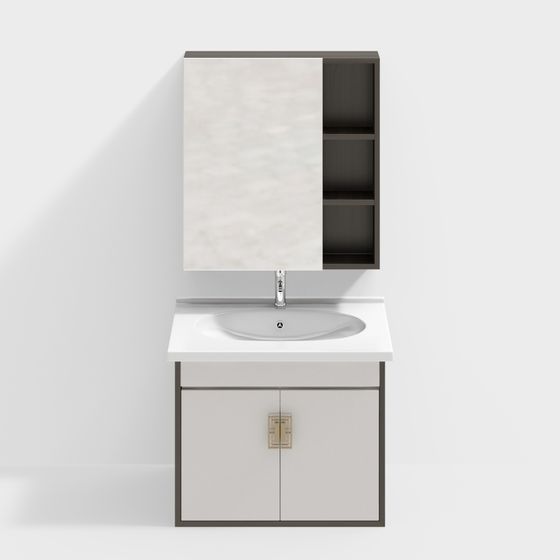 Elegant Low-Polygon Bathroom Cabinet 3D model