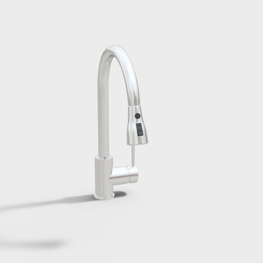 Sleek Modern Kitchen Faucet 3D Model – Silver Metallic Finish