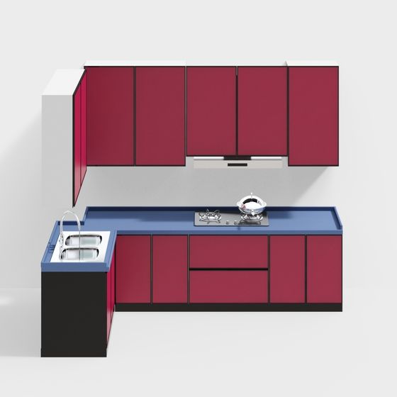 Vibrant Low-Polygon Kitchen 3D Model Design