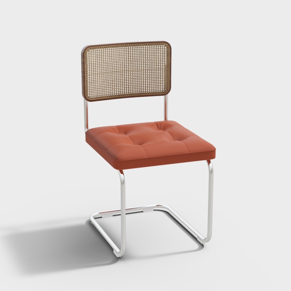 Retro Modern Chair 3D Model – Metallic Frame & Leather Seat