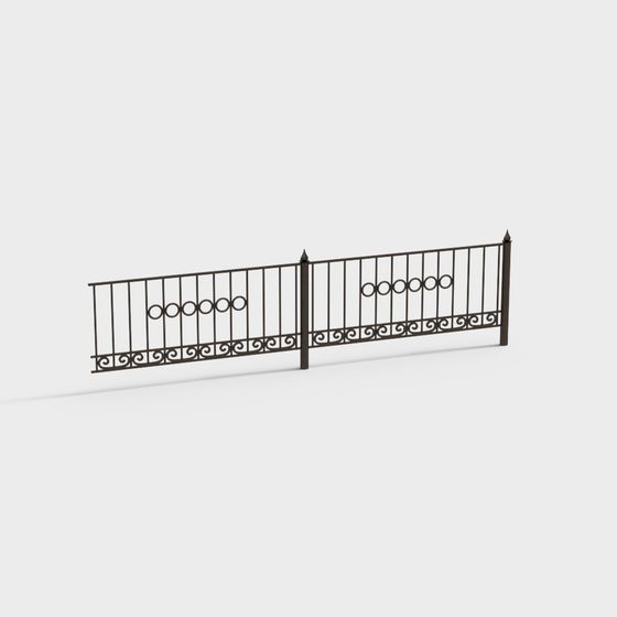 Elegant Wrought Iron Fence 3D Model