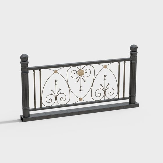 Vintage Wrought Iron Railing 3D model