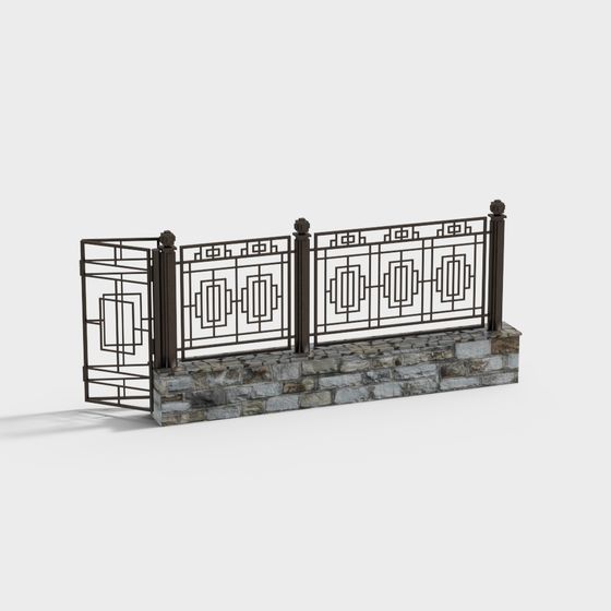 Urban Harmony Low-Poly Fence 3D model