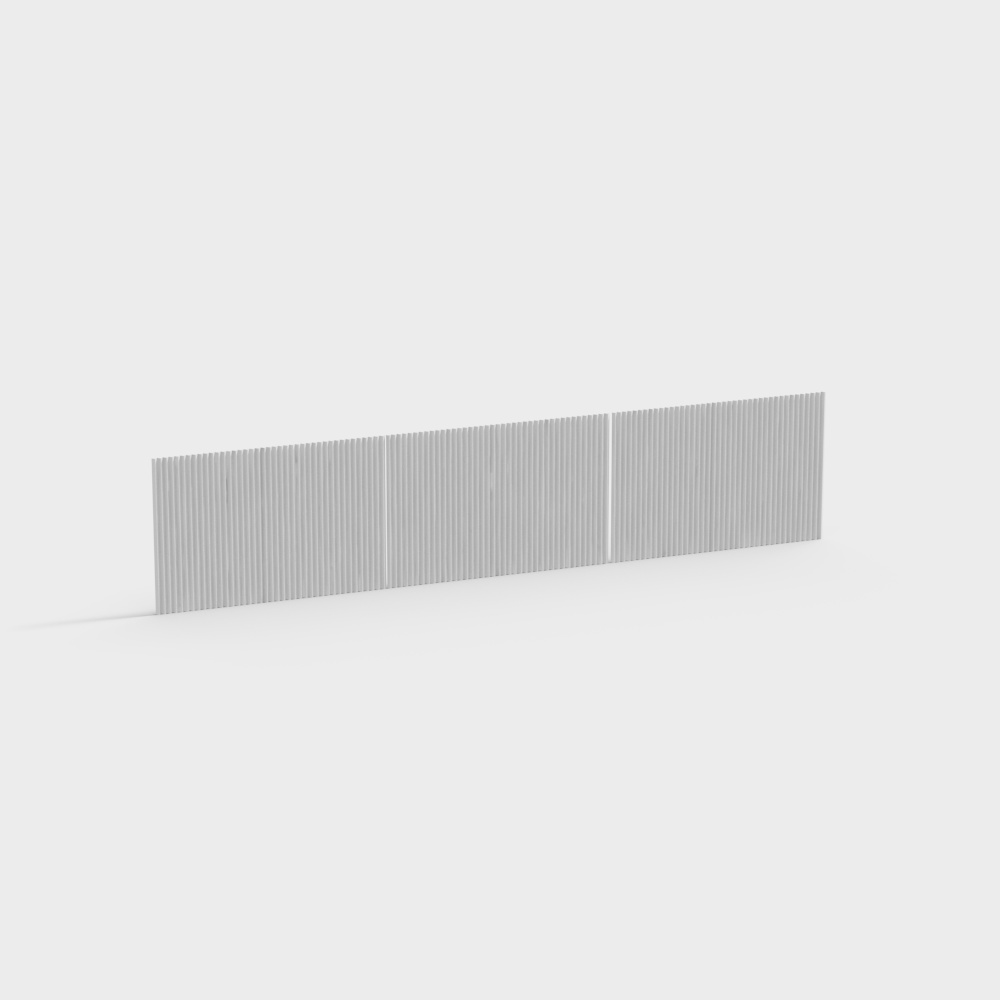 Modern white wall panel with vertical grooves and three sections on grey background