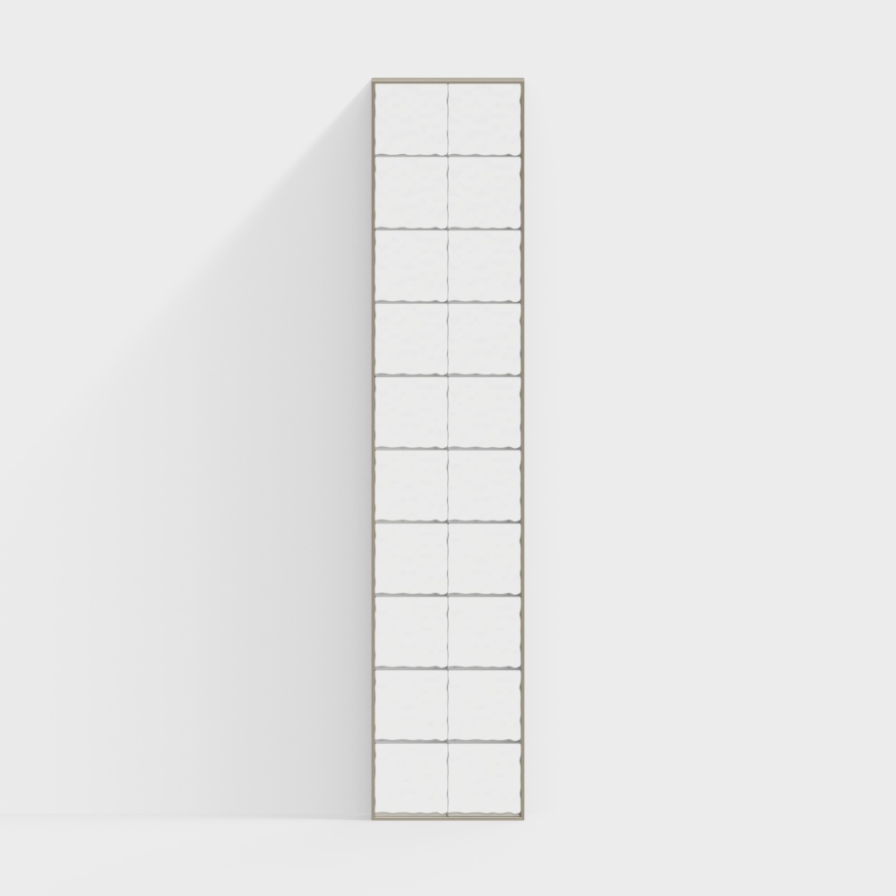 Tall white textured wall panel with vertical frame on grey background
