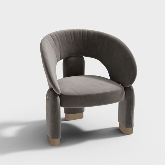 Elegant Curved Velvet Chair 3D model