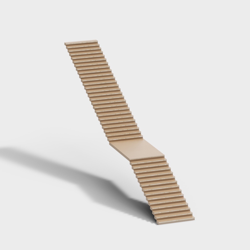 Urban Stair 3D Model – Low Poly Wooden Design