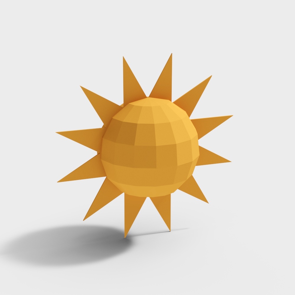 Golden Radiance Low-Poly Sun 3D Model – Warm Gold Texture